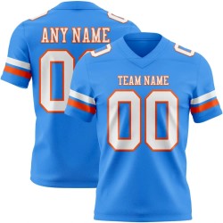 Maillot de Rugby personnalisé Bleu poudré Blanc-Orange en maille, style