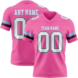 Maillot de Rugby personnalisé Rose Blanc Noir-Bleu clair en maille, style